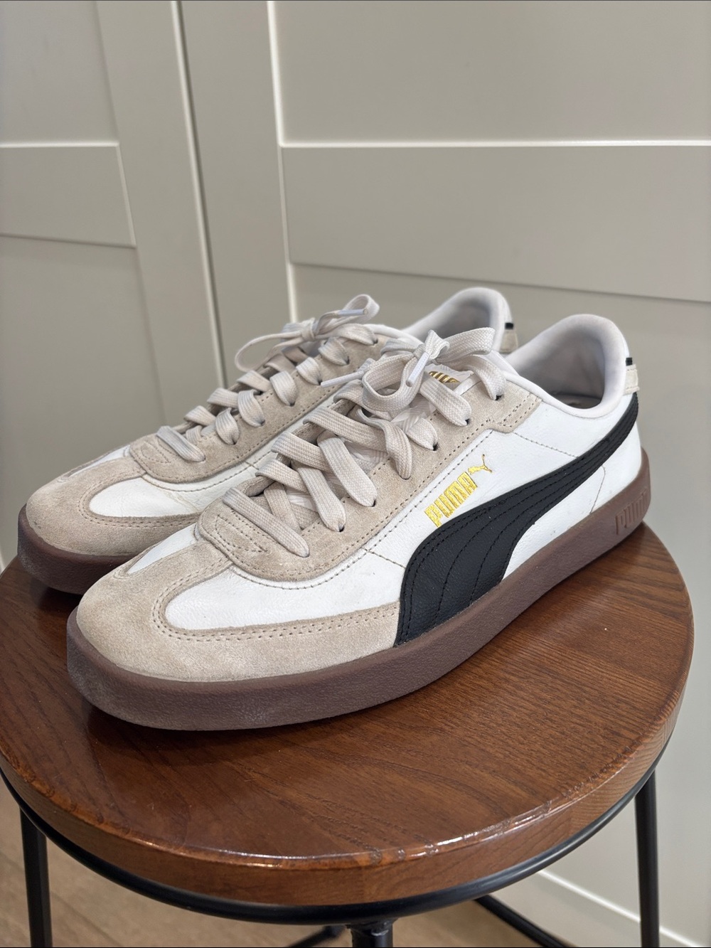 Puma White, Beige & Black Retro Low-Top Sneakers